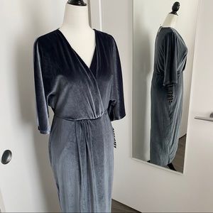 Blue Velvet Surplus High-Low Wrap Dress
